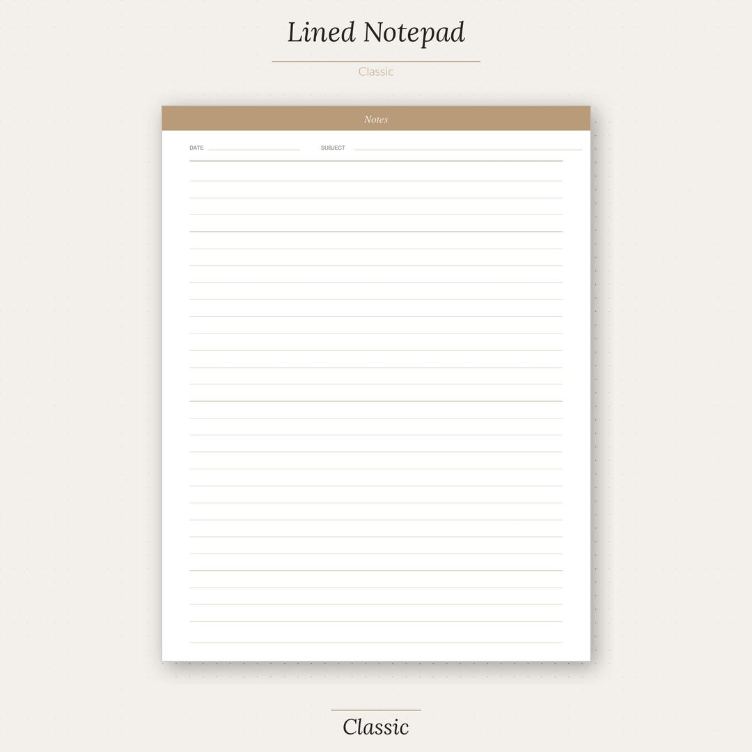 Letter Notepad Sheet.pdf Lined Notepad Printable — Classic | Letter + A5 | Instant Download - Etsy