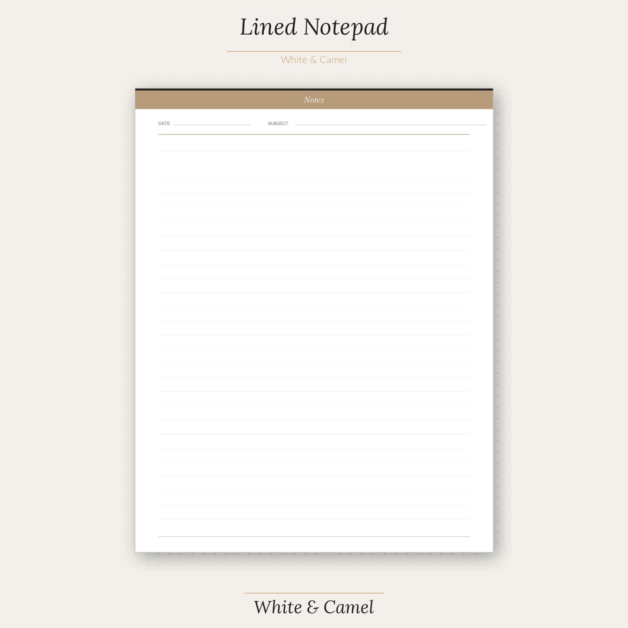 Lined Notepad Printable — White and Camel | Letter + A5 | Instant ...