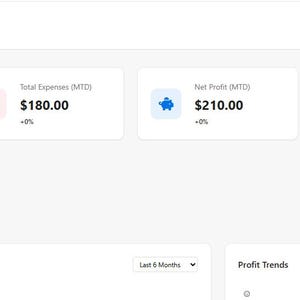 May include: Screenshot of a dashboard interface for a rental property management application. The dashboard displays key financial metrics, including total revenue, expenses, net profit, occupancy rate, and average nightly rate. The interface has a clean, modern design with a white background and colorful icons.