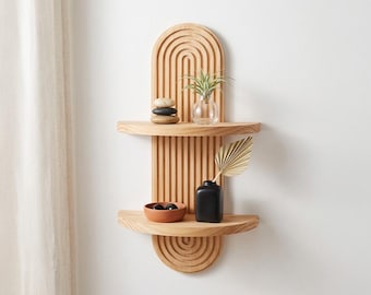 Handcrafted oval wood wall shelf natural floating wooden shelves vintage display bookshelf decor