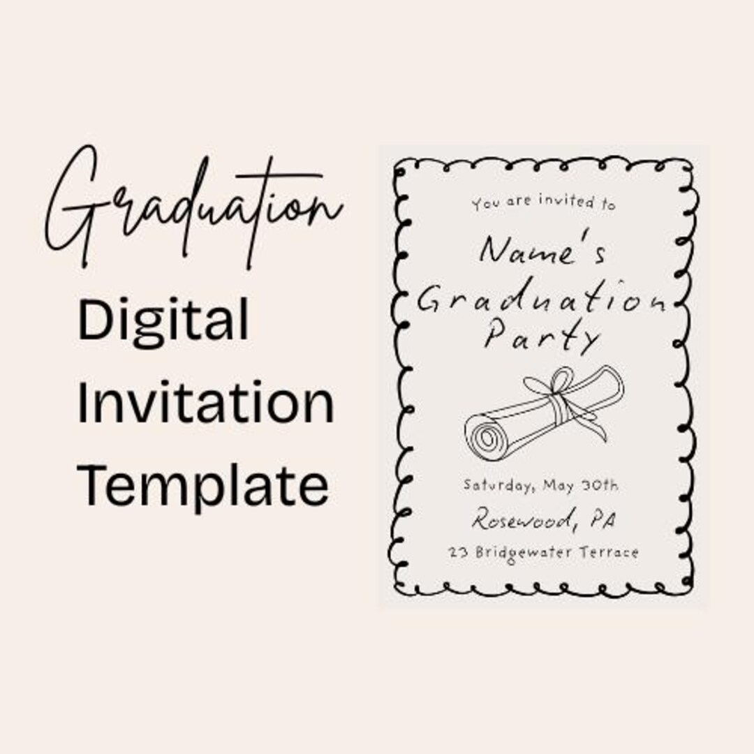 Hand-drawn Graduation Invitation Template, Whimsical Sketchbook Style ...