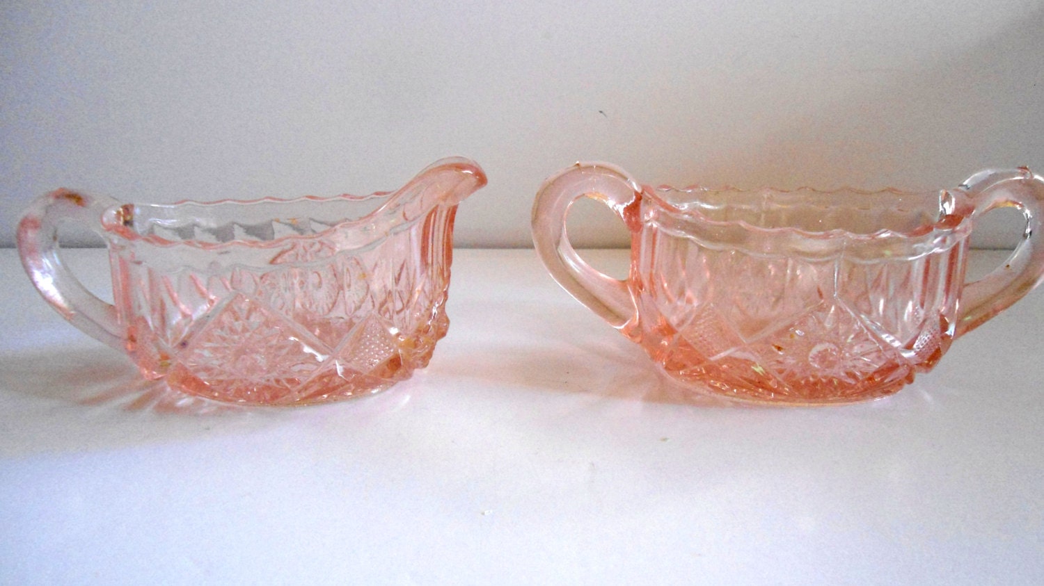 Vintage Pink Depression Glass Creamer & Sugar Bowl Etsy