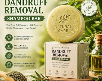 Herbal Dandruff Shampoo Bar, Tea Tree Oil Essence, Scalp Cleansing, Oil Control, Hair Repair, Mild Hair Care Soap, Natural Hair Treatment