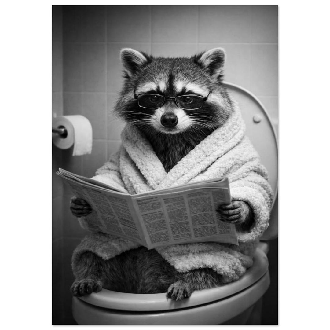 Funny Raccoon Print | Raccoon Reading on the Toilet | Funny Animal ...