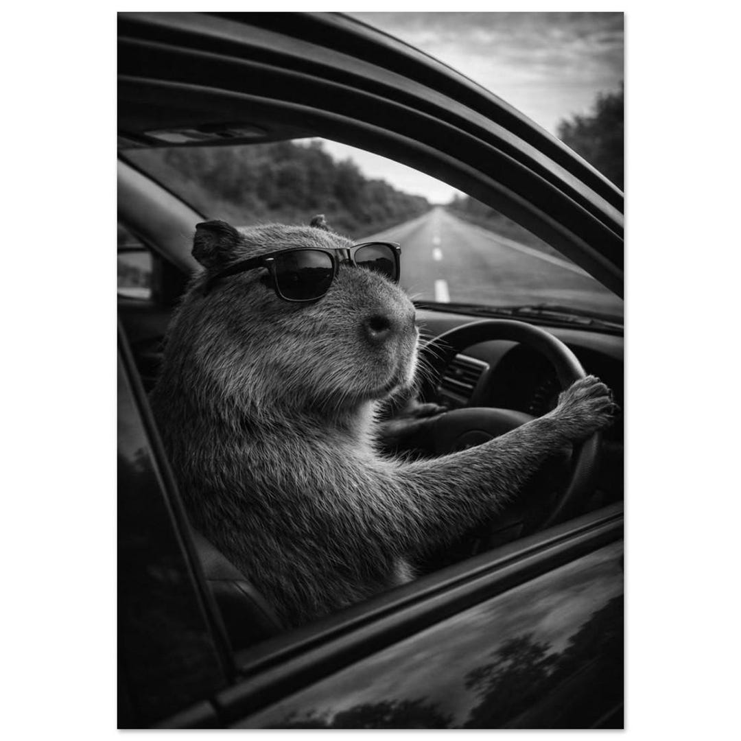 Funny Capybara Print | Capybara Driving a Car | Funny Animal Print ...