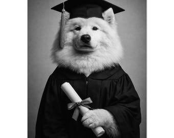 Funny Samoyed Print | Samoyed at Graduation | Funny Animal Print | Graduation Gift | Wall Art