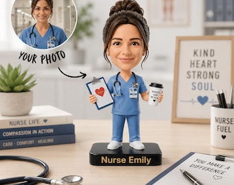 Figurine d'infirmière personnalisée 2D plate à partir d'une photo, décoration de bureau personnalisée gommages médicaux, cadeau de remise des diplômes d'infirmière, cadeau d'infirmière de remerciement pour son infirmière