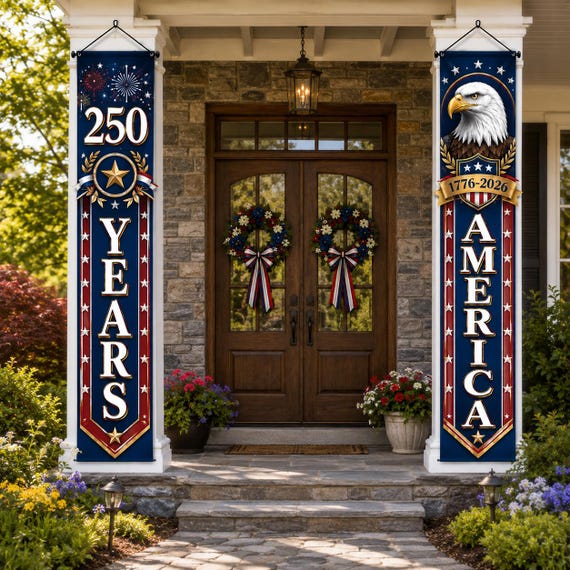 Custom 250 Years America Porch Banner Patriotic Fourth Of July Outdoor Decor Bald Eagle American Flag Vertical Door Banner House Decoration