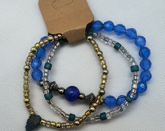 Blue Leaf Beaded Bracelet Set