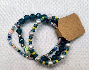 Yellow & Turquoise Beaded Bracelet Set