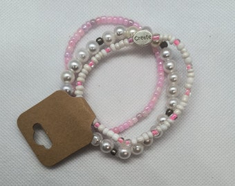 White & Pink "Create" Beaded Bracelet Set