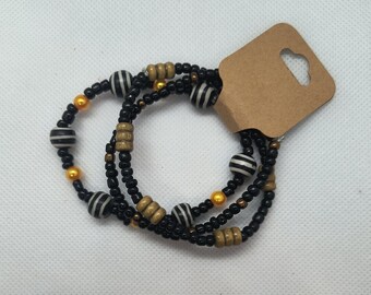 Black & Gold Beaded Bracelet Set