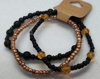 Black & Orange Beaded Bracelet Set