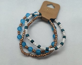 Blue & Gold Beaded Bracelet Set