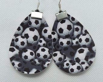 Faux Leather Teardrop Soccer Ball Earrings
