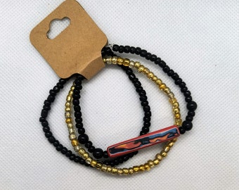 Black & Gold Beaded Bracelet Set