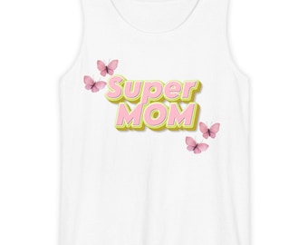 Super Mom butterfly graphic Tank Top | Mother's Day spring pastel