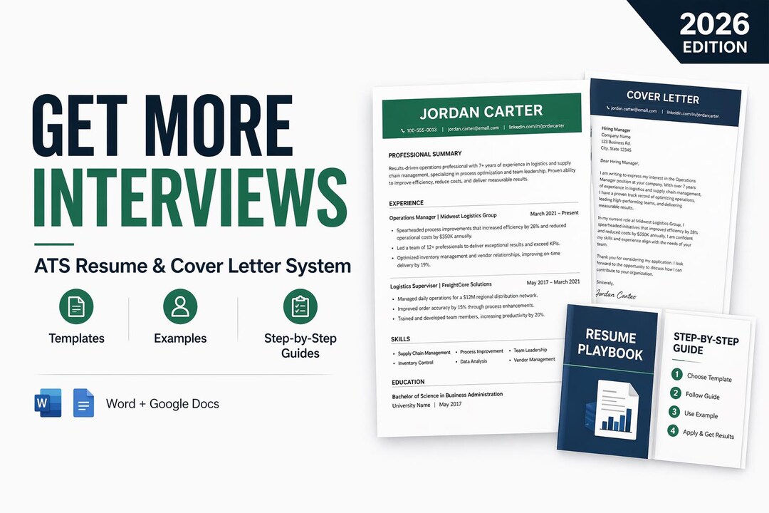 ATS Resume Template 2026 | Word + Google Docs | Cover Letter Included ...