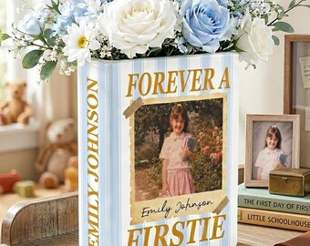 Custom Forever A Firstie Teacher Ceramic Book Vase, Back To School Gifts, Book Shaped Vase