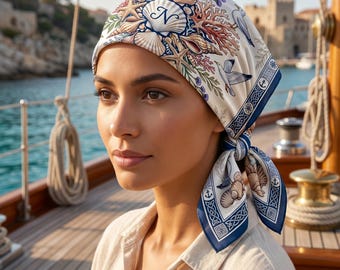 Bandana z motywem nadmorskim – spersonalizowany szalik z monogramem muszli