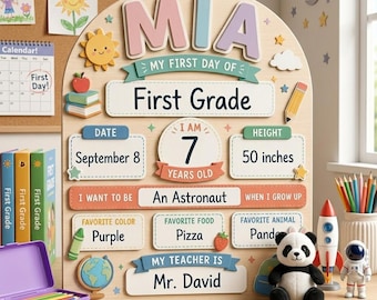 Personalized First Day of School Sign Reusable Back to School Board Wood