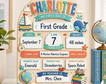 Personalized First Day of School Sign, Ocean Kindergarten Prop, Reusable School Board
