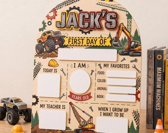Monster Truck First Day of School Sign, Construction Back to School Board for boy