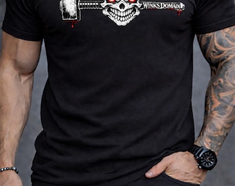 Koszulka z grafiką WinksDomain Hammer Skull, koszulka z czaszką w stylu vintage, prezent dla niego, taktyczna koszula streetwear, koszula myśliwska, odzież outdoorowa