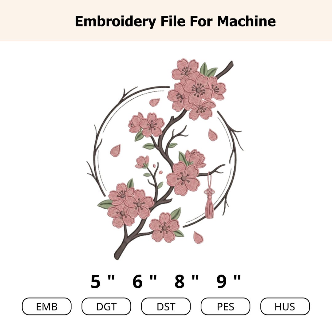 Sakura Circle Embroidery Design Cherry Blossom Branch Stitch File ...