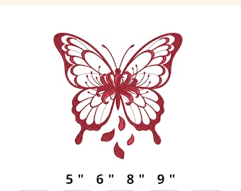 Butterfly Flower Machine Embroidery Design Floral Butterfly Embroidery Pattern Elegant Botanical Digital File Download