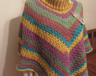 Hand Crocheted  Cowl Neck Poncho (NEW)    FREE SHIP-  One size fits most