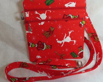 Handcrafted Grinch Christmas crossbody bag.  FREE SHIPPING