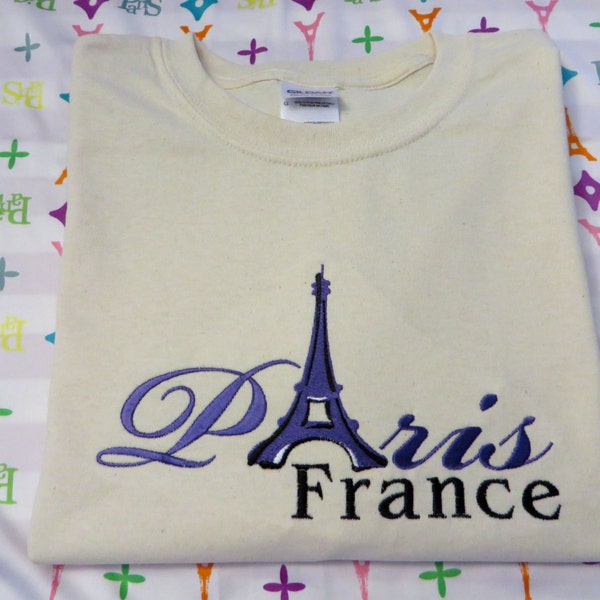Embroidered Paris France T Shirt  You pick color of shirt and design color