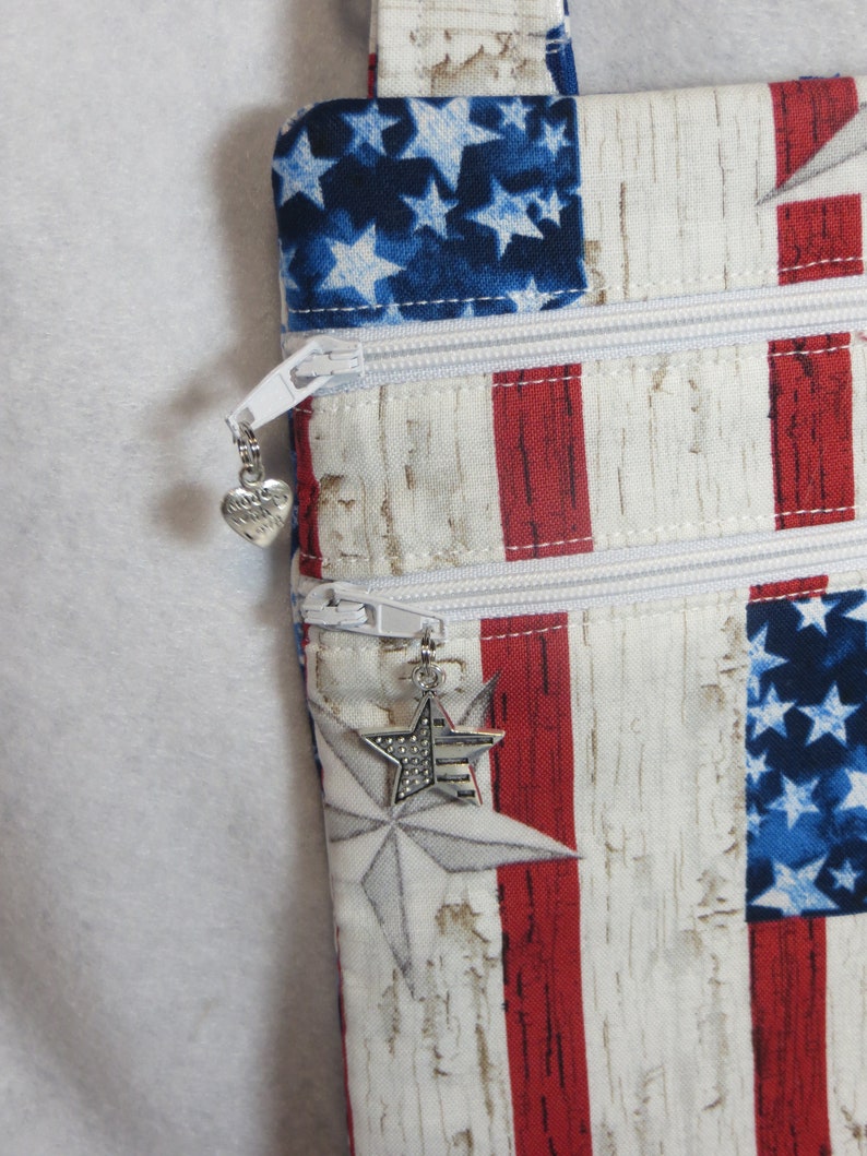 Handcrafted Stars and Stripes Patriotic Theme Fabric Crossbody Bag wadj strap Free US Shipping