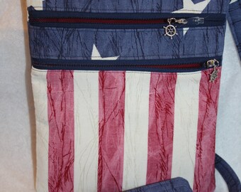 Handcrafted Crossbody - Passport bag - purse - Patriotic Theme     FREE US SHIPPING