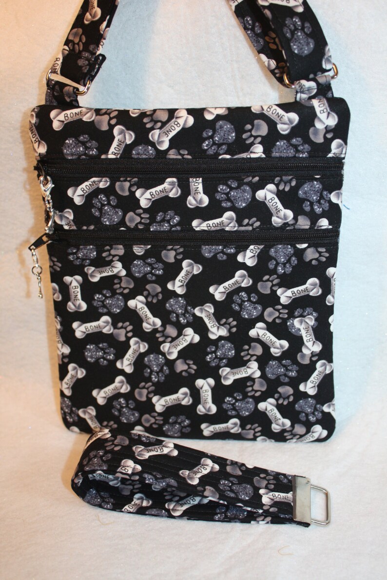 Handcrafted Crossbody Bag Dog Bones Themed Fabric with Adjustable Strap Free US Shipping image 1