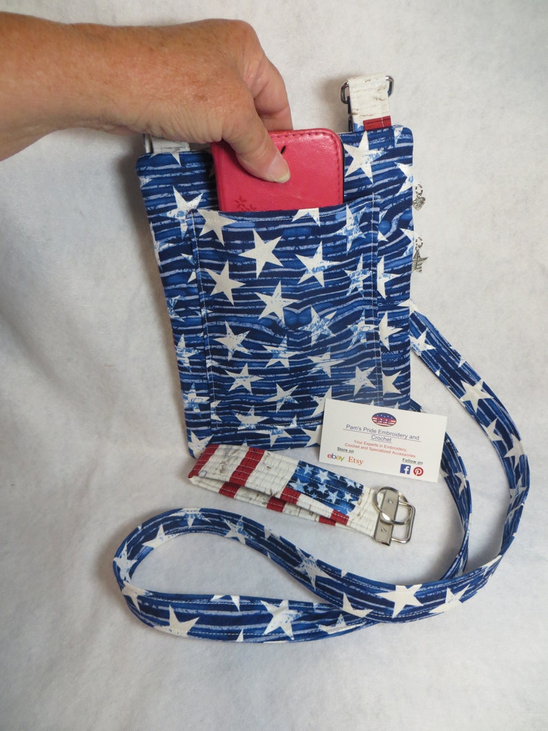 Handcrafted Stars and Stripes Patriotic Theme Fabric Crossbody Bag wadj strap Free US Shipping