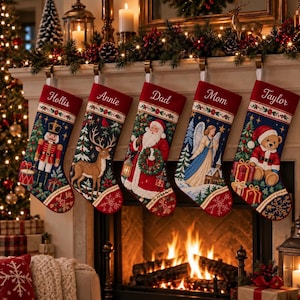Calcetín navideño personalizado, decoración navideña tradicional vintage para chimenea.