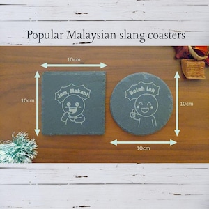 Leisteen onderzetters | Maleisisch jargon | Cadeaus | Souvenirs | Set van 4 (DM voor specifieke ontwerpen of maatwerk)
