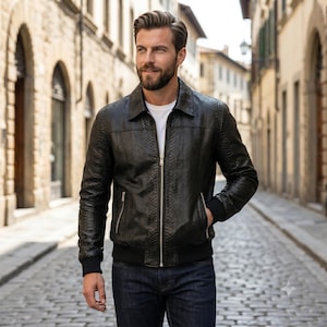 Men's Black Python Snakeskin Leather Bomber Jacket – Limited Edition