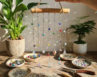 DIY Crystal Suncatcher Kit, Beaded Wind Chime, Rainbow Maker Craft, Boho Decor