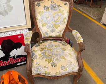 Victorian Carved Wood Chair with Upholstery