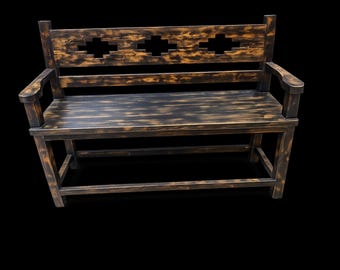 Solid Wood Southwestern Bench | Handcrafted Reclaimed Style Entryway Dining Bench