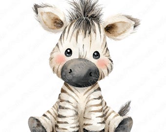 Pacchetto di clipart di zebre neonate / 20 zebre ad acquerello in formato PNG, clipart di zebre neonate carine, illustrazione di animali della savana, uso commerciale
