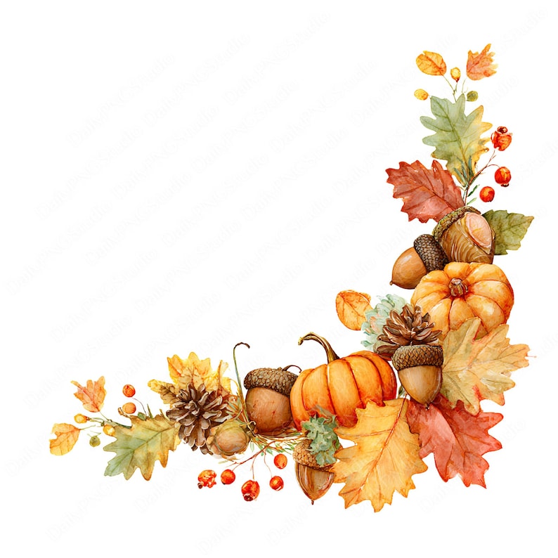 Autumn Foliage Corner Clipart Bundle | 18 PNG Watercolor Fall Leaves ...