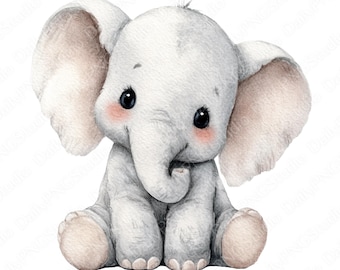 Clipartbundel babyolifant | 20 png-aquarel olifant png, schattige baby dieren clipart, commercieel gebruik