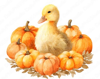 Clipartbundel Pumpkin Duck | 20 png-aquarel eend png, schattige halloween eend clipart, herfst dier png, commercieel gebruik
