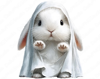Spookkonijn clipartbundel | 16 png-aquarel spookhaas png, schattig halloween konijn clipart, griezelkonijn illustratie, commercieel gebruik