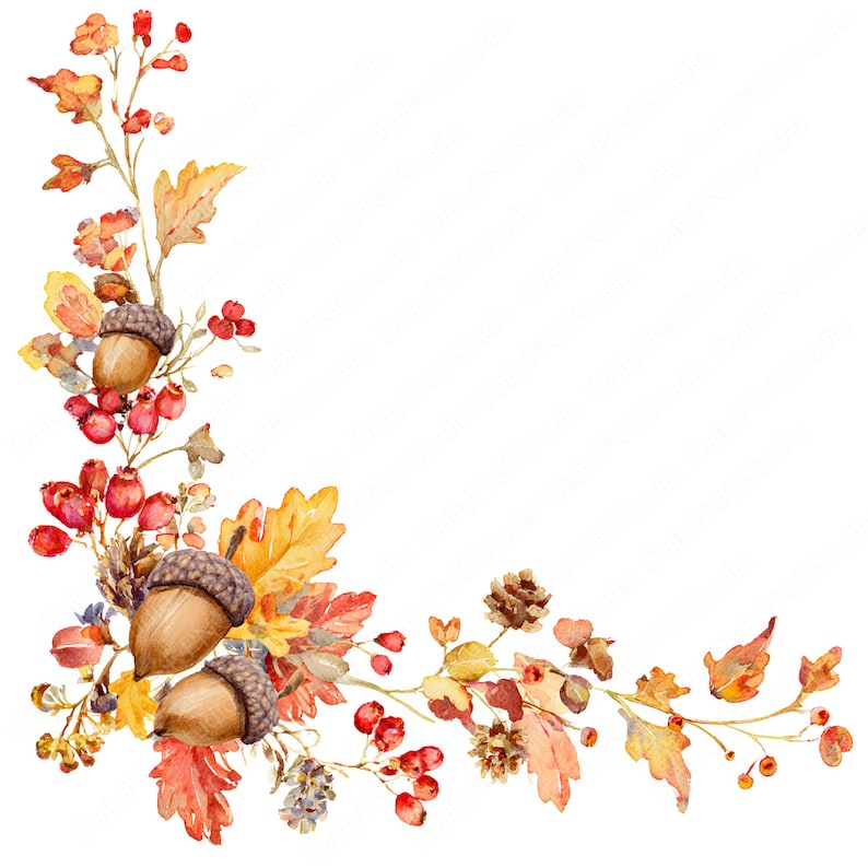 Autumn Foliage Corner Clipart Bundle | 18 PNG Watercolor Fall Leaves ...