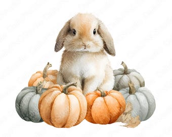 Pompoenhaas clipartbundel | 20 png-aquarel konijntje png, schattig halloween konijn-clipart, commercieel gebruik